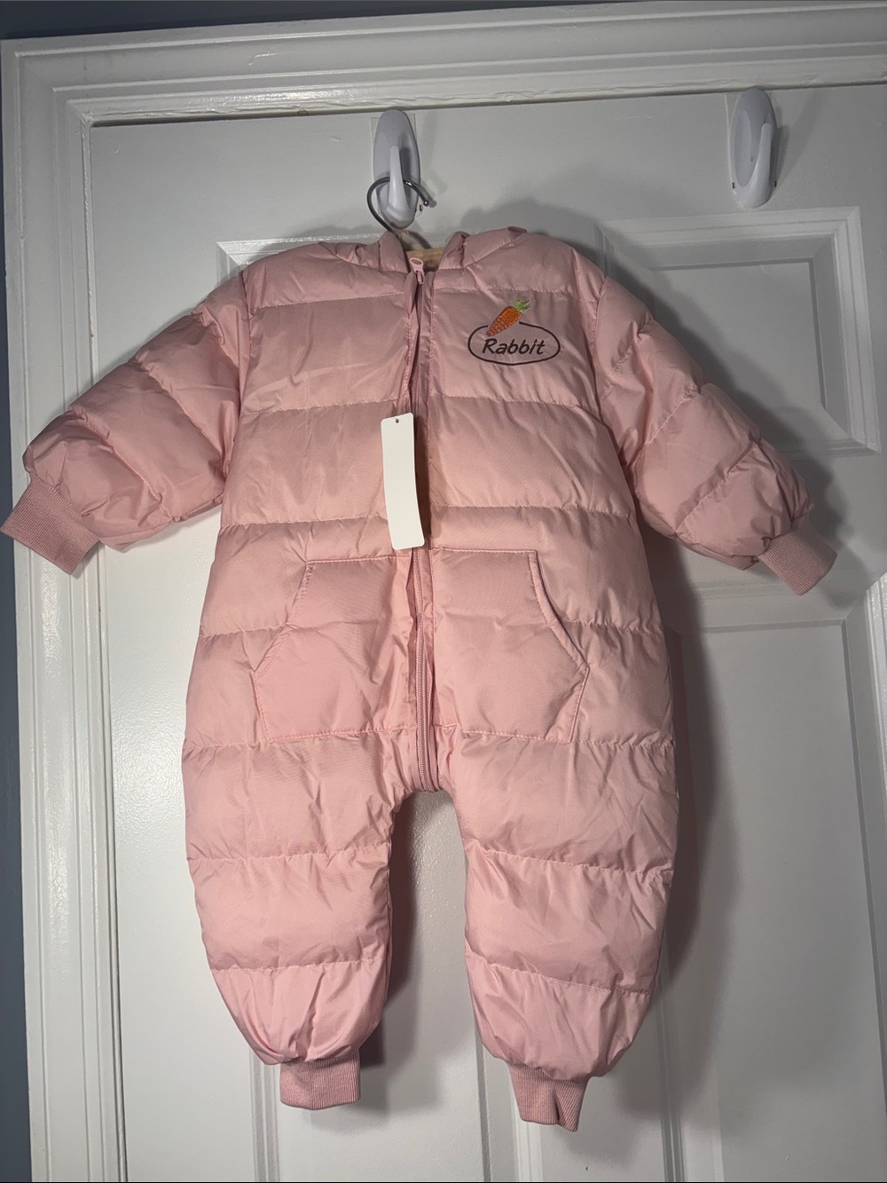 Baby Pink Puffer One-Piece Snowsuit.9-12 Months.